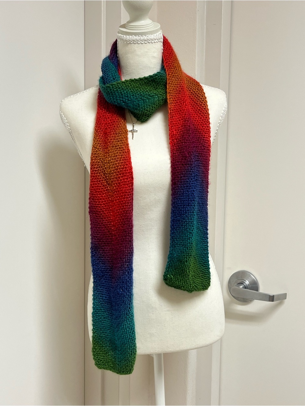 Hand Knit Rainbow Scarf - Cozy and Warm